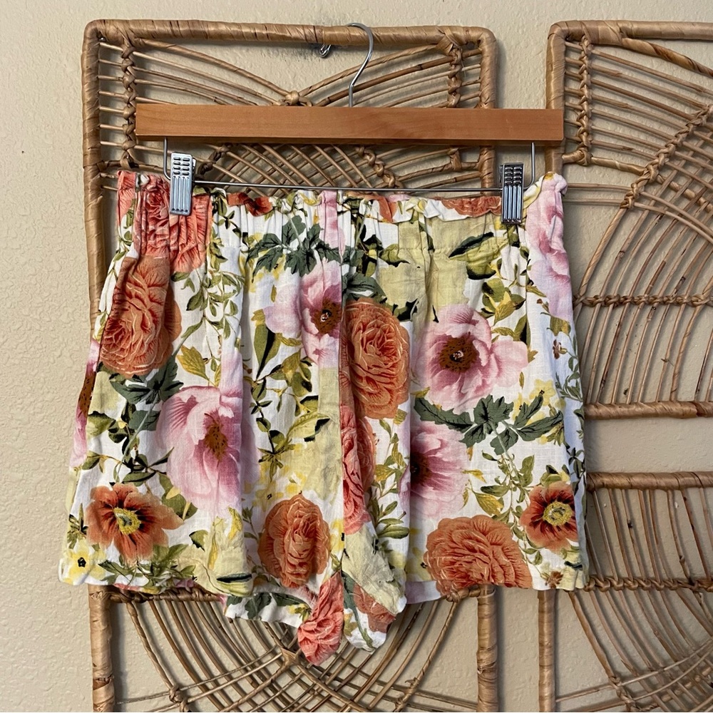 Anthropologie Paper Heart Floral‎ Paper Bag Shorts Linen Blend Women's Sz M B34